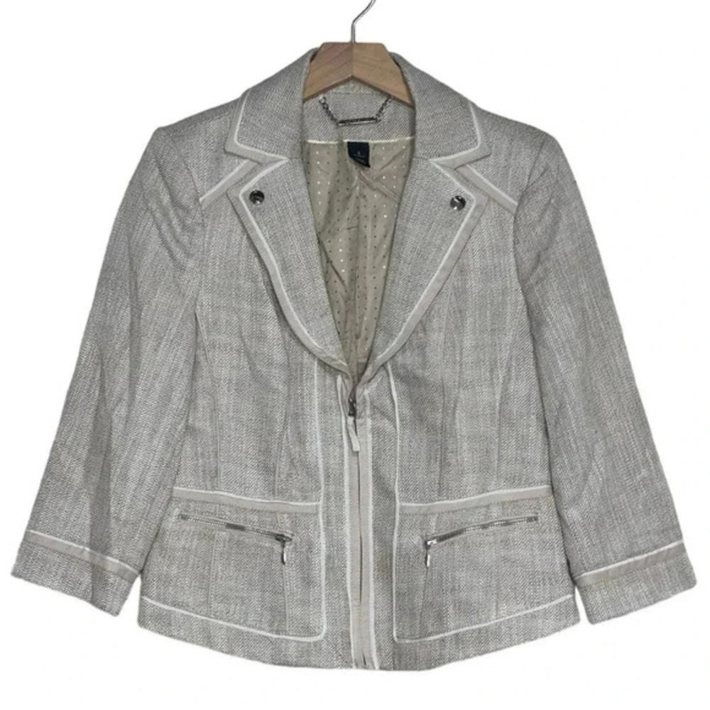 White House Black House 8 linen look,‎ twill,lined beige 1/2 zip blazer